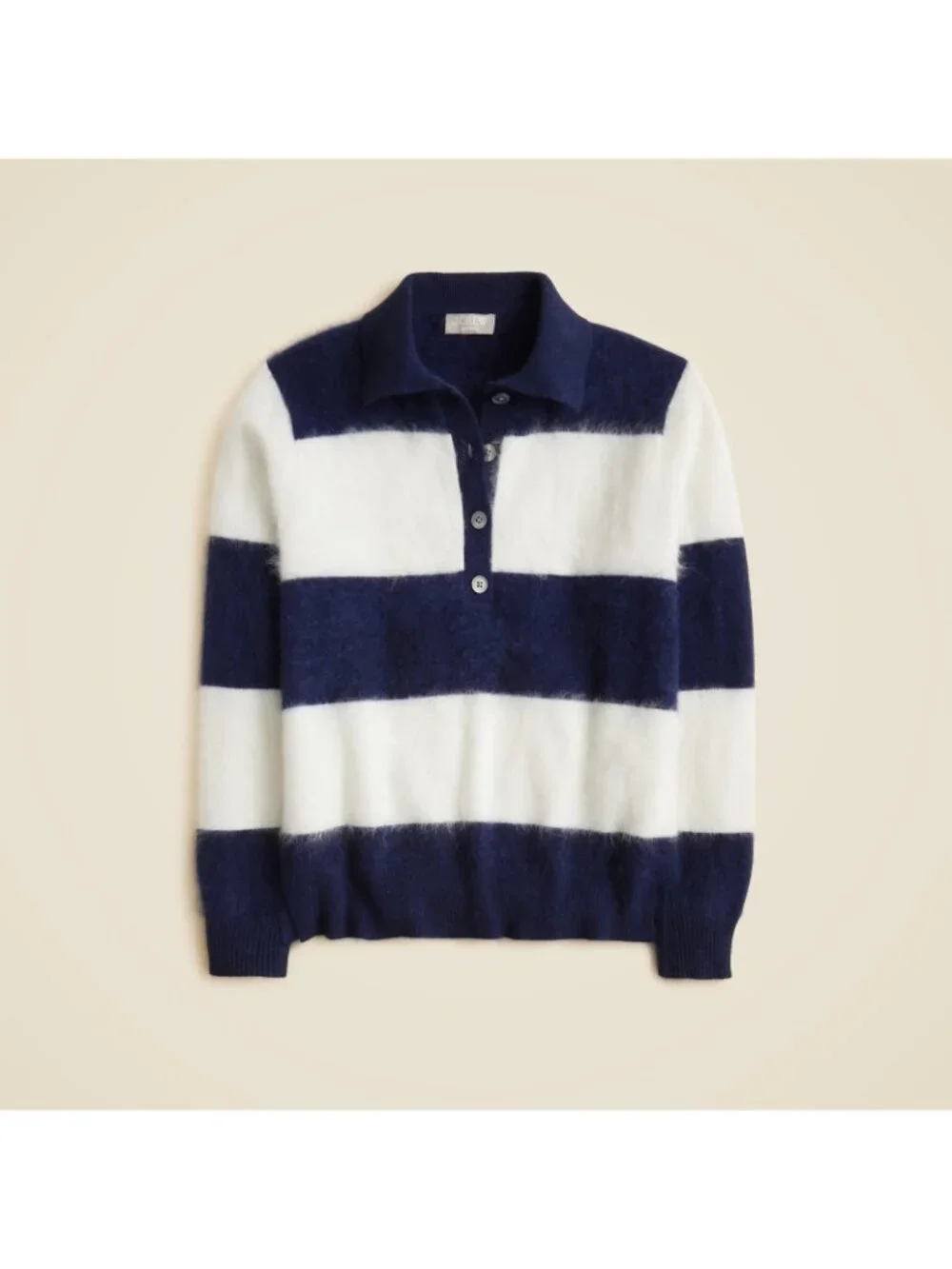 NWT J.Crew Brushed Cashmere Rugby Sweater in  Navy Snow Stripe Henley Polo L